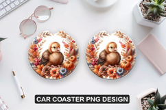 Cute Hen Car Coaster Sublimation| Animal Coaster PNG Product Image 1