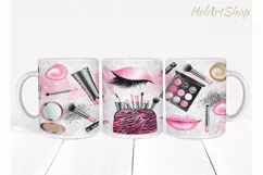 Makeup Mug PNG, Cosmetics Mug Png, 11Oz Mug Sublimation Png Product Image 1