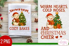Christmas kitchen towel PNG, Cute winter snowman design Product Image 1