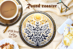 Watercolor Delicate Leaves round coaster sublimation designs Product Image 1