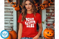 Red women Tshirt Mockup, Halloween tshirt mockup,fall mockup Product Image 1