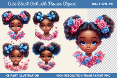 Cute Black Girl with Flower Clipart Bundle PNG Product Image 6