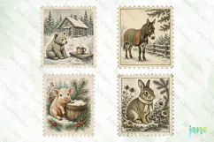 Vintage Winter Postage Stamp Clipart Product Image 1