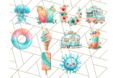 Coral and Aqua Summer Clipart PNG Pastel Tropical Icons Product Image 9
