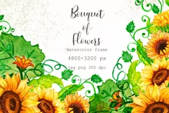 Watercolor Bouquet of Sunflowers Summer.Watercolor Clipart. Product Image 1