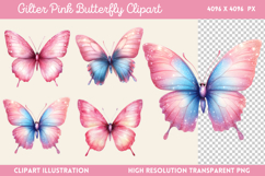 Gilter Pink Butterfly Clipart PNG Product Image 1