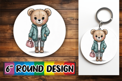 Blissful Round Keychains Sublimation PNG, Teddy Bear Product Image 1