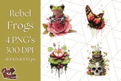 Floral Punk Frogs PNG - Neon Reble Grunge Amphibians Clipart Product Image 1
