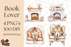 Cozy Book Lover Clipart PNG, Aesthetic Reading Graphics Product Image 1