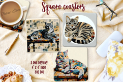 Cute collage cat square coaster sublimation designs png Product Image 1