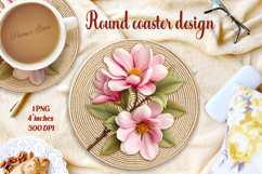 Amazing pink vintage floral round coaster sublimation png Product Image 1