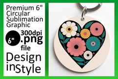 Artful Keychain Circle Design Template , Flowers Heart Product Image 1