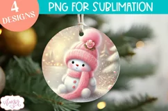 Pink Round christmas ornament PNG sublimation |Snowman PNG Product Image 5