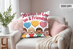 100 days of school Pillow Design, Teacher PNG Sublimation Product Image 1