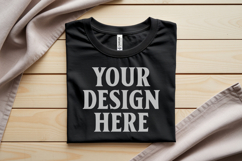 Black Folded Bella Canvas 3001 Flat Lay T-Shirt Mockup Product Image 1