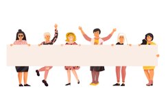 Women on protest demonstration. Young persons holding empty Product Image 1