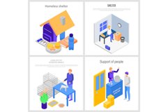 Homeless shelter charity banner set, isometric style Product Image 1