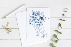 Watercolor blue flowers clipart bouquet of PNG. Product Image 3