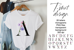 T-shirt design with monogram, flowers, leaf, PNG. Product Image 1