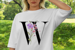 T-shirt design with monogram, flowers, leaf, PNG. Product Image 4