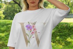 T-shirt design with gold monogram, flowers, leaf, PNG. Product Image 4