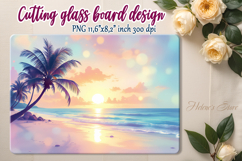 Summer beach palm kitchen glass cutting board sublimation Product Image 1