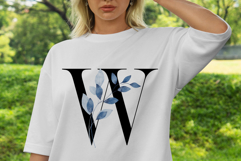 Alphabet, letters, monogram with blue leaves, PNG. Product Image 6