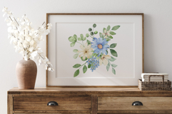 Watercolor blue flowers clipart bouquet of PNG. Product Image 6