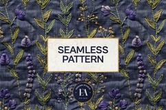 Embroidered Denim Digital Paper| Floral Denim Pattern Product Image 3