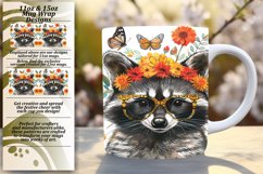 Mug Wrap Sublimation: Raccoon &amp; Vibrant Flowers Product Image 1