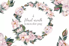 Watercolor wreath pink flowers clipart png hand drawing Product Image 1
