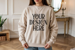Sand Gildan 18000 Sweatshirt Model Mockups, Product Image 1
