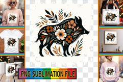 Vibrant TOTE BAG Art Ideas PNG, Flower Animals Product Image 1