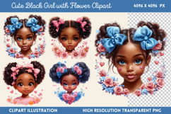 Cute Black Girl with Flower Clipart PNG Product Image 1