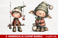 Whimsical Elf Clipart | Cute Christmas Elf PNG Illustration Product Image 1