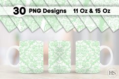 30 Green Damask Pattern Mug Sublimation PNG Bundle, Mug Wrap Product Image 1
