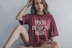 Crimson Comfort Colors 1717 T-shirt Mockups, Real Model Product Image 1