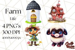 Kids Farm Clipart, Cute Farmer and Farm Animal PNG Product Image 1