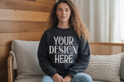 Black Gildan 18000 Sweatshirt Mockup,G18000 Crewneck Sweatsh Product Image 1