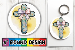 Cheerful Round Car Coaster, Cross and Bow Product Image 1