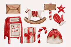 Red Christmas watercolor clipart png hand drawing Product Image 3