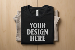 Black Folded Bella Canvas 3001 Flat Lay T-Shirt Mockup Product Image 1