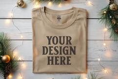 Gildan 5000 Sand Folded Christmas Mockup, G5000 mockup Product Image 1