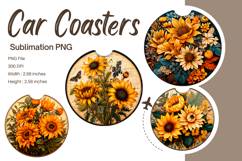 Sunflower Car Coasters Sublimation Car Accessories Keychains Product Image 1