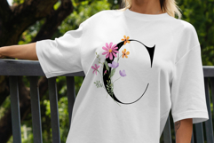 T-shirt design with monogram, flowers, leaf, PNG. Product Image 2