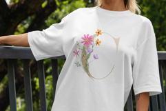 T-shirt design with gold monogram, flowers, leaf, PNG. Product Image 3