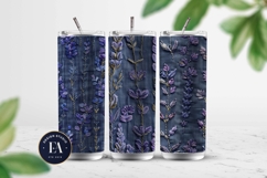 Embroidered Denim Digital Paper| Floral Denim Pattern Product Image 2