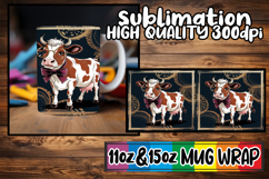 Cheerful hearts sublimation mug wrap, Cute Cow Product Image 1