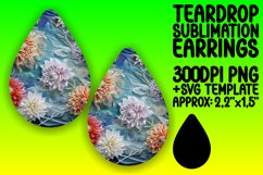 Floral 3D Hole Teardrop Earrings Sublimation Design Product Image 1