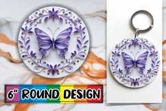 3D Butterfly in Flowers Round Design PNG Spring Keychain Product Image 1